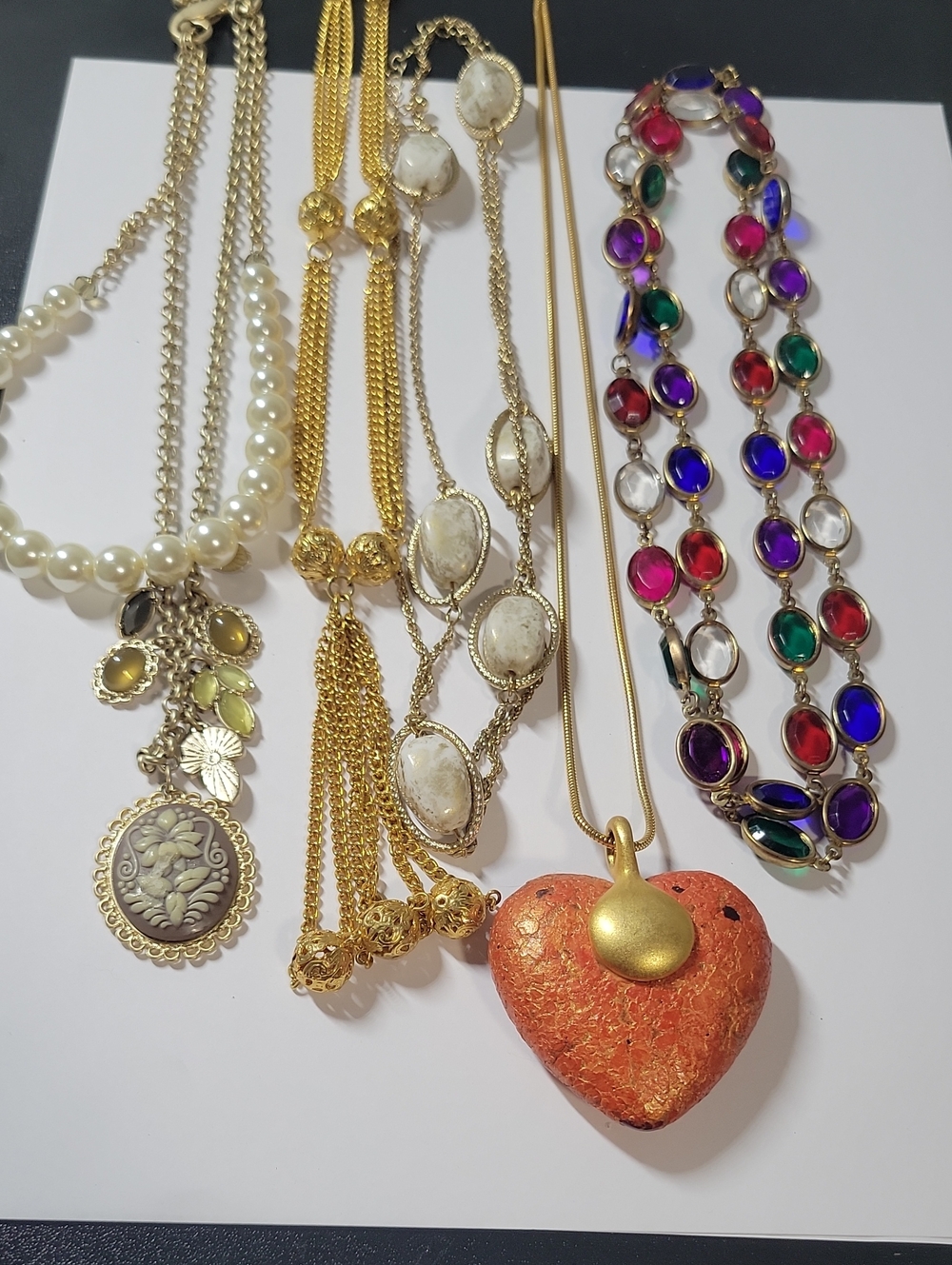 Gold-Tone Orange Heart Pendant Necklace - Women's Jewelry Lot